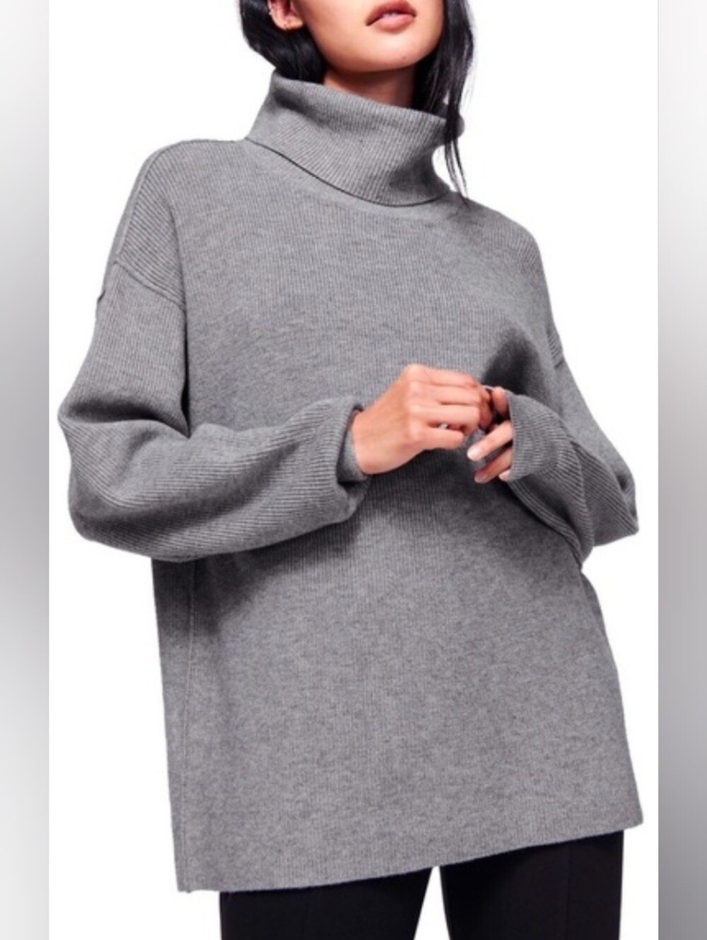 Free People Charcoal Gray Softly Structured Turtleneck Tunic Sweater - EUC